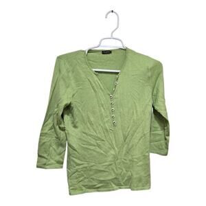 J. McLaughlin Size S Green Henley 3/4 Sleeve Button Top
